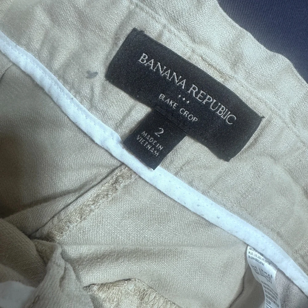 Banana Republic Blake Crop Pants Women’s Size 2 Beige Linen Blend Wide Leg